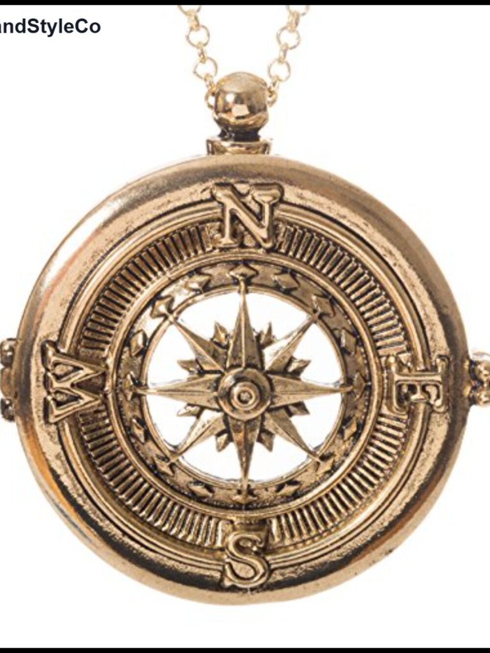 Antique Compass Pendant Necklace 30 Inch 4x Magnifying Glass Sliding Top